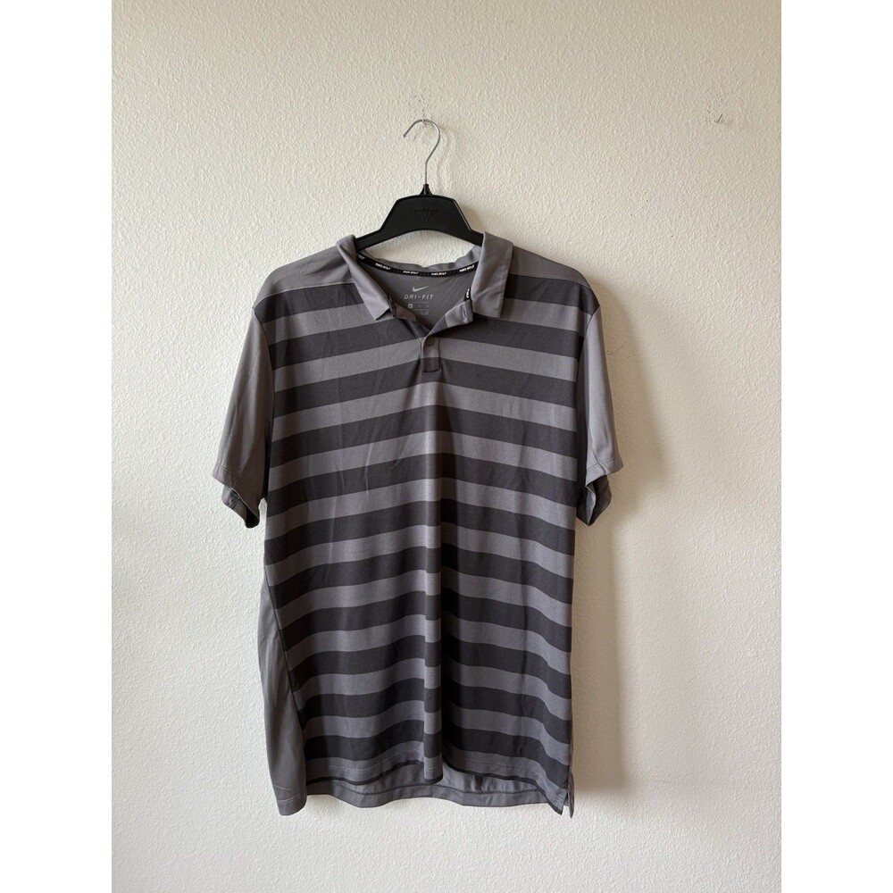 Nike Golf Men’s Polo Shirt Size XL Gray Short Sleeve Striped DRI-FIT